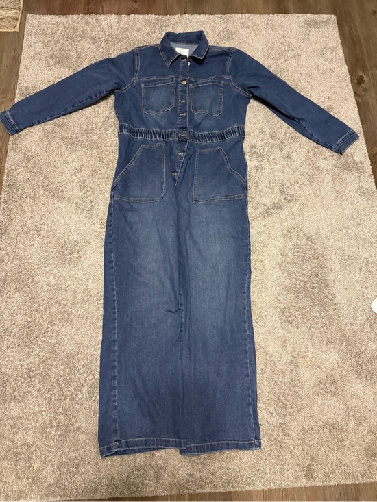 Celebrity Pink Pants - Celebrity Pink Dark Blue Denim Long Sleeve Jumpsuit